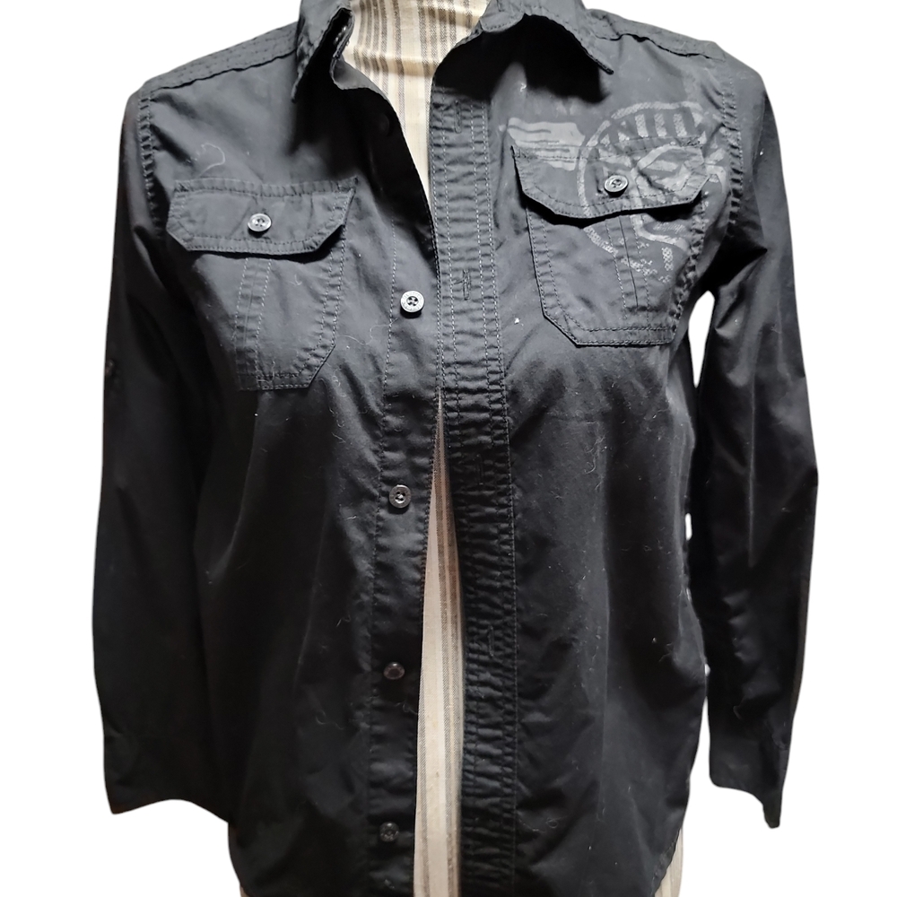 Black Button-Up Shirt with design on back